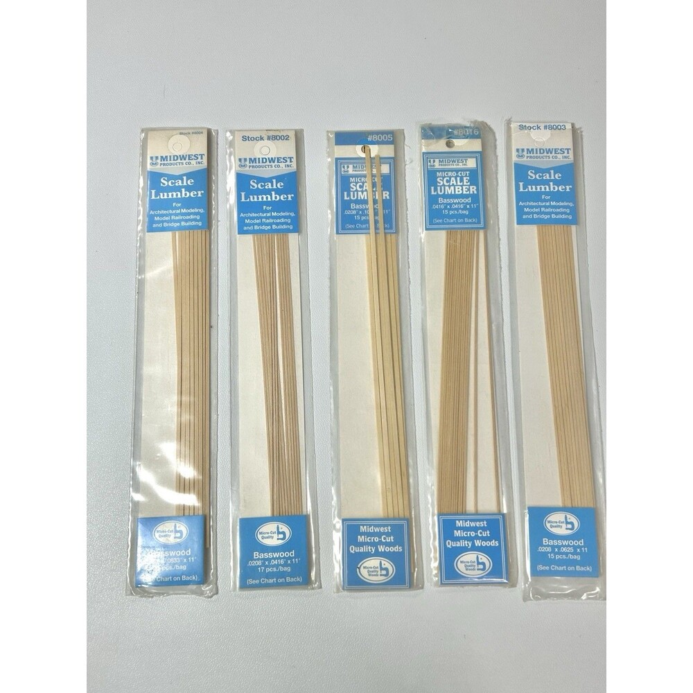 Lot of 5 Midwest Products Micro-Cut Scale Lumber Basswood Strips 1996